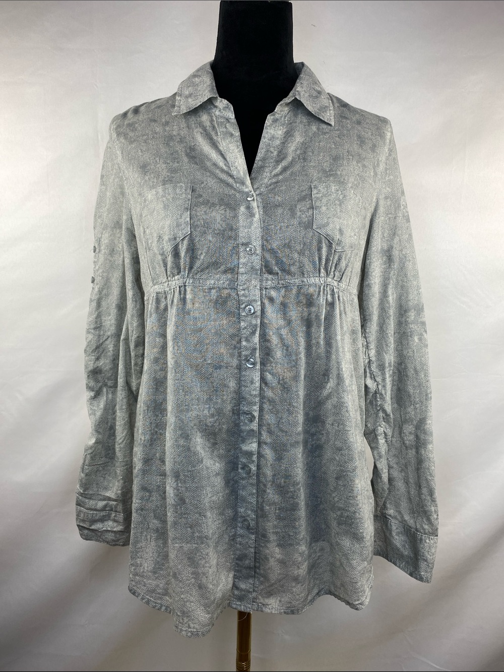 Miley Cyrus Max Azria Snakeskin Print Babydoll Button Down Shirt Size Large